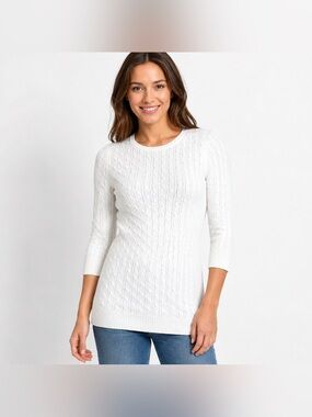 Vintage GAP White Cable Knit Crewneck Sweater 3/4 Sleeve Small